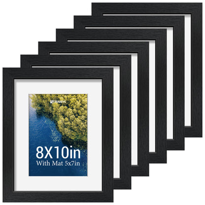 5x7 picture frame 4 Pack, 4x6 Mat, Black Wood, Glass, for Photo