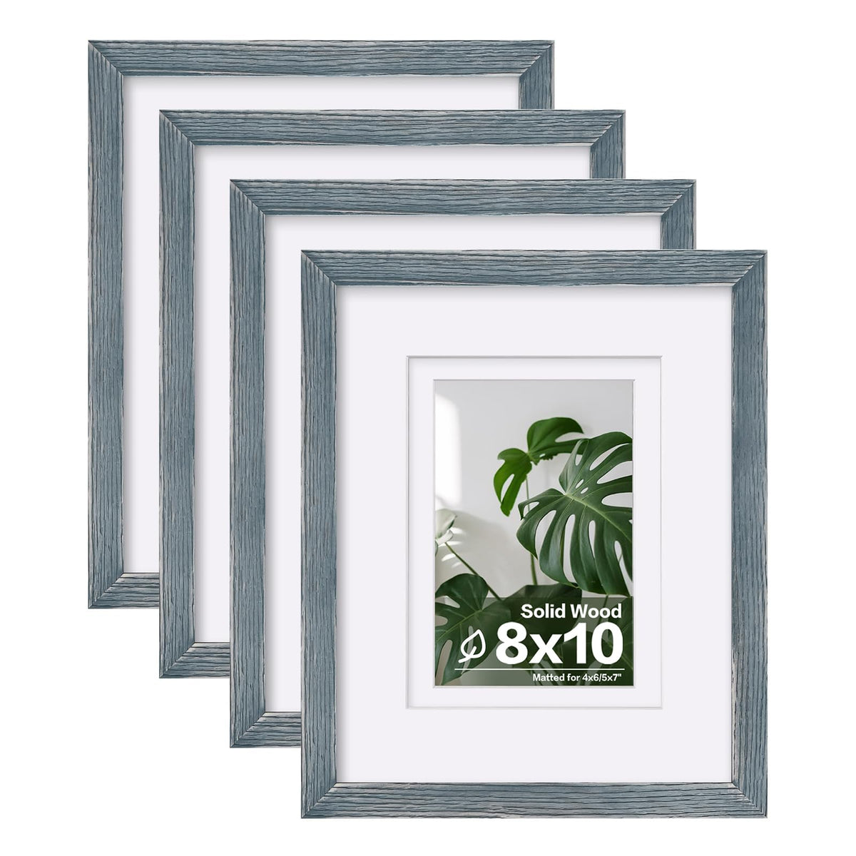 Egofine 8x10 Picture Frames Set of 4, Made of Solid Wood Covered by Plexiglass 4x6 and 5x7 with Mat or 8x10 without Mat, for Table Top Display and Wall Mounting Photo Frame White