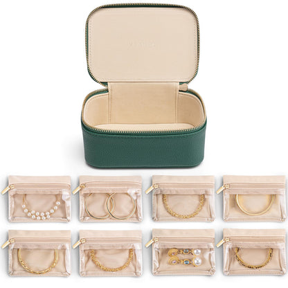 VLANDO Jewelry Boxes for Women with 12 Clear Velvet Zipper Pouches,Green