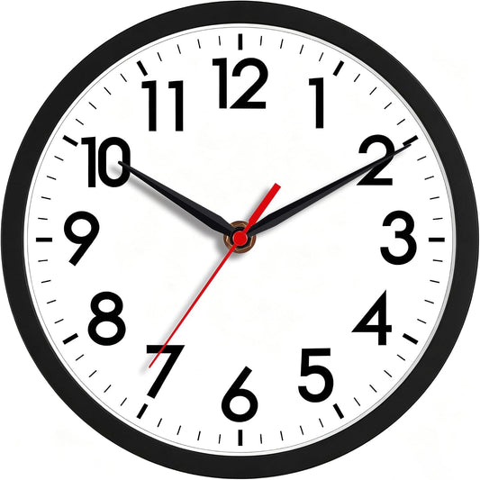 AKCISOT 8 Inch Wall Clock, Silent Battery Operated Analog Clock, Black