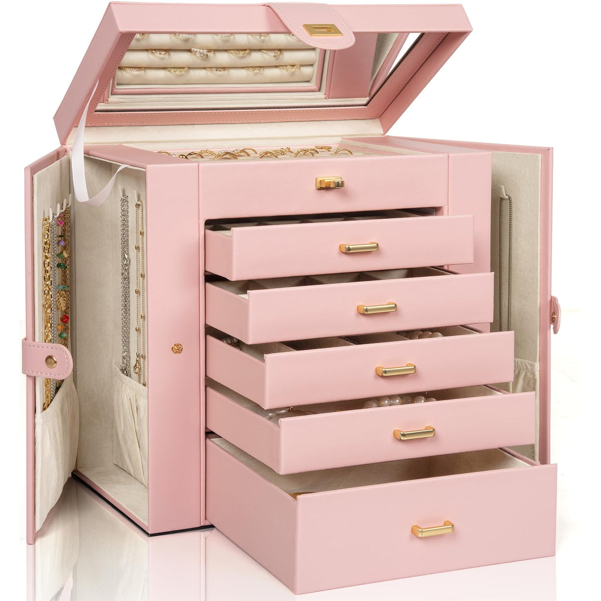 AKOZLIN 6-Tier Jewelry Box Organizer 5 Drawers Storage Black Regular