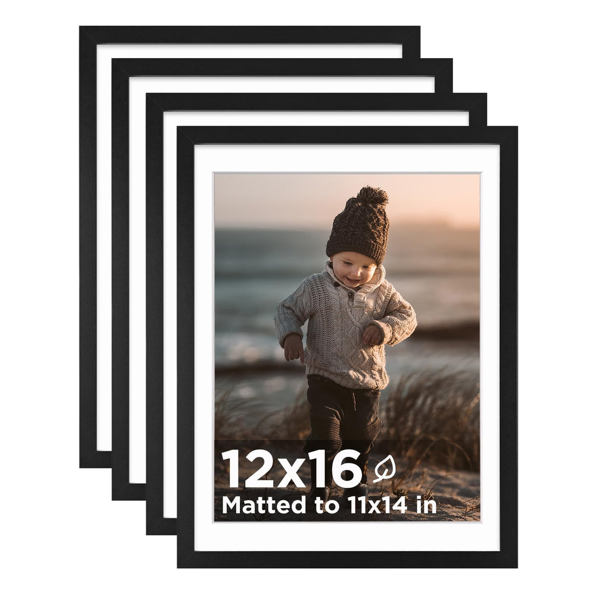 KINLINK 5x7 Picture Frame White Set of 4, Wooden Photo Frames Matted 4x6 with Plexiglass for 4x6 with Mat or 5x7 without Mat for Table and Wall Display