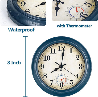 Wall Clock Battery Operated Silent Small Rustic Wall Clocks for Kitchen Bathroom Bedroom 8 Inch Blue