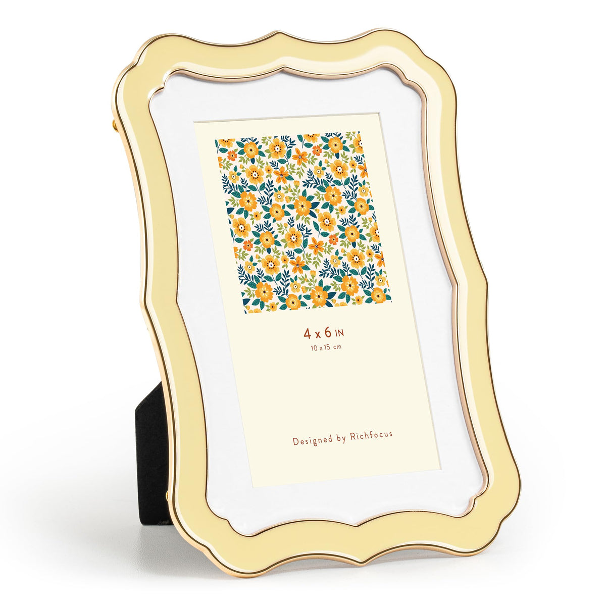 4x6 Enamel Picture Frame with HD-Tempered Glass, Display 3x5 Photo with Mat, Ornate Photo Frame with Gold Metal Edge & Velvet Back for Tabletop & Wall Mount Vertically or Horizontally Display, White