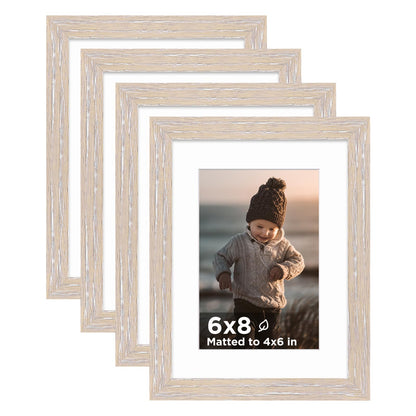 KINLINK 5x7 Picture Frame White Set of 4, Wooden Photo Frames Matted 4x6 with Plexiglass for 4x6 with Mat or 5x7 without Mat for Table and Wall Display