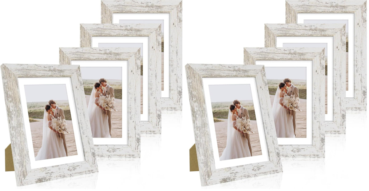 Hongkee 5x7 Picture Frame Set of 4, Real Glass and Wooden Frame, 4x6 Mat