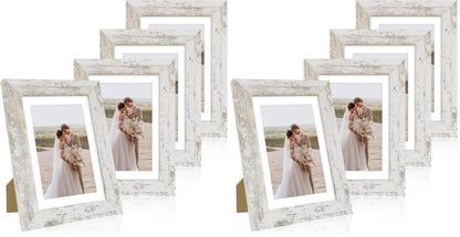 Hongkee 5x7 Picture Frame Set of 4, Real Glass and Wooden Frame, 4x6 Mat