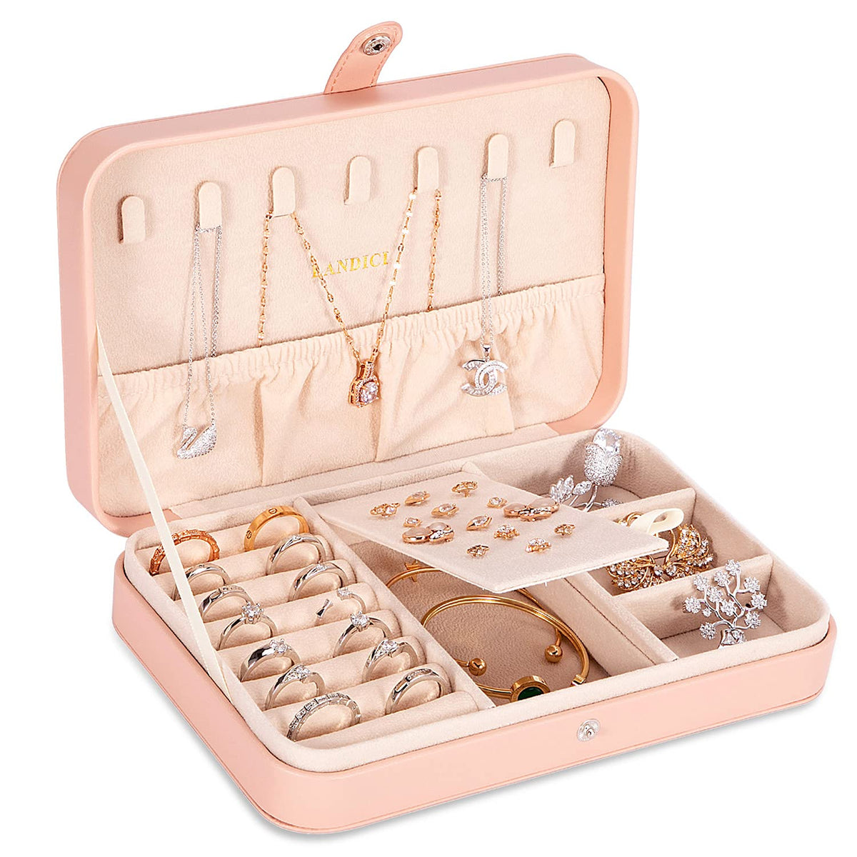 LANDICI Small Jewelry Box for Women Girls, PU Leather Travel Jewelry Case, Portable Jewelry Organizer Storage Holder Display for Ring Earrings Necklace Brooch Men Kids Gift, Dark Blue