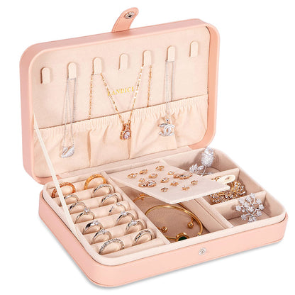 LANDICI Small Jewelry Box for Women Girls, PU Leather Travel Jewelry Case, Portable Jewelry Organizer Storage Holder Display for Ring Earrings Necklace Brooch Men Kids Gift, Dark Blue