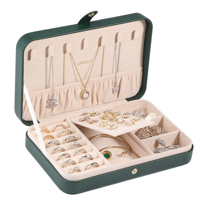 LANDICI Small Jewelry Box for Women Girls, PU Leather Travel Jewelry Case, Portable Jewelry Organizer Storage Holder Display for Ring Earrings Necklace Brooch Men Kids Gift, Dark Blue
