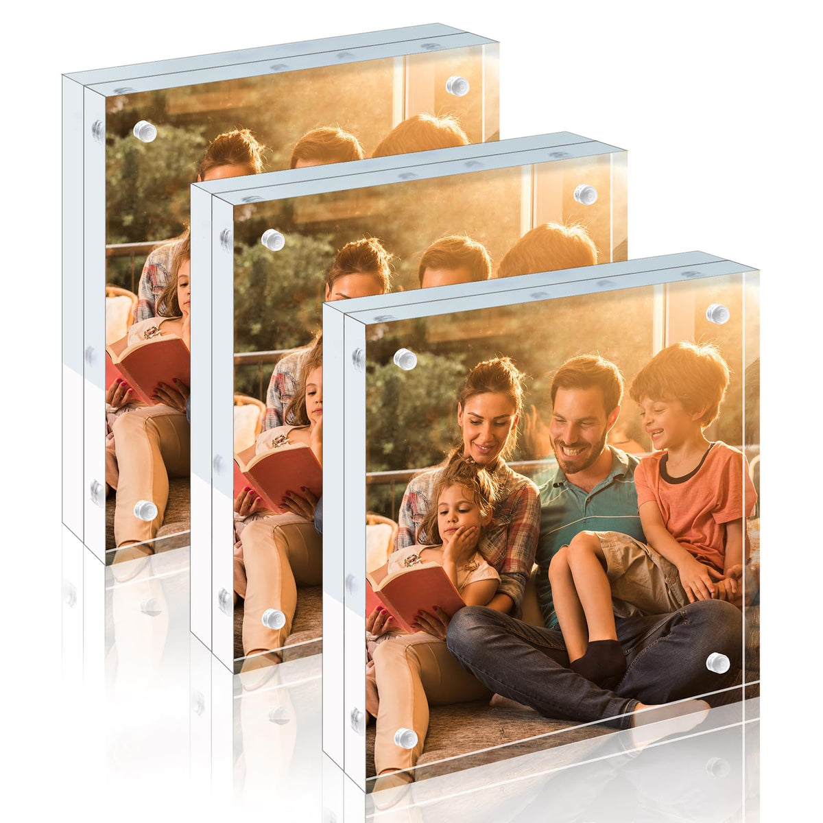 Egofine 5x7 Acrylic Frames 6 Pack, 20mm Thicker Frameless Clear Picture Frames, Double Sided Magnetic Picture Frames, Free Standing Desktop Display
