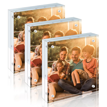 Egofine 5x7 Acrylic Frames 6 Pack, 20mm Thicker Frameless Clear Picture Frames, Double Sided Magnetic Picture Frames, Free Standing Desktop Display