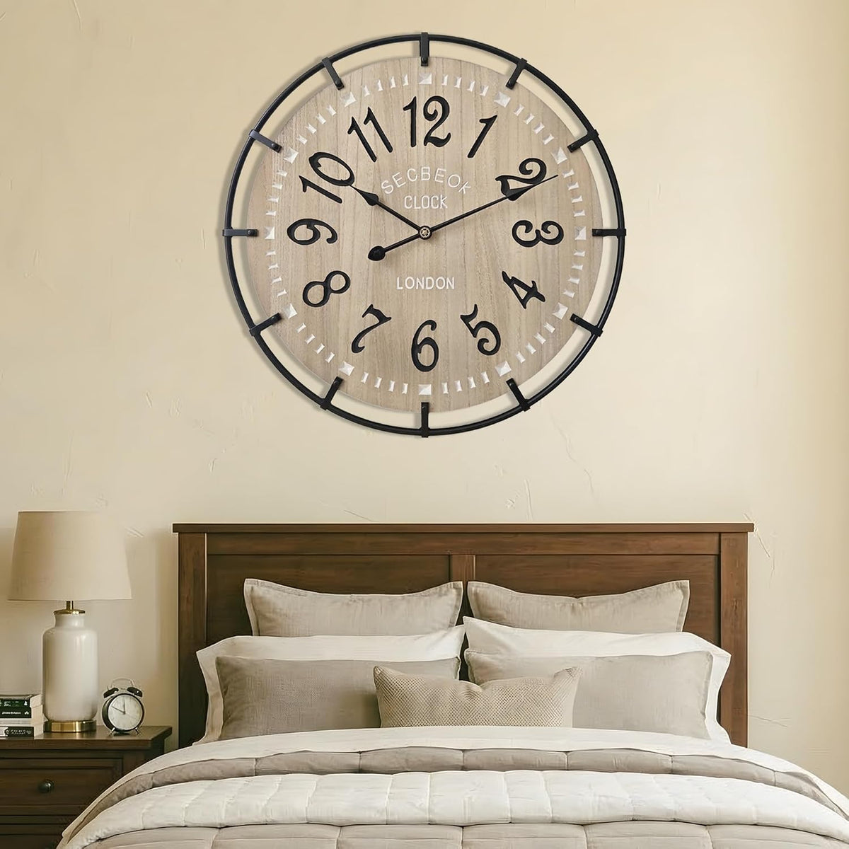 30 Inch Oversized Farmhouse Wall Clock, Metal Rustic Wood with Silent Quartz Movement, Easy Read Arabic Numerals, Battery Powered Decorative Wall Clock for Living Room Bedroom Kitchen Office