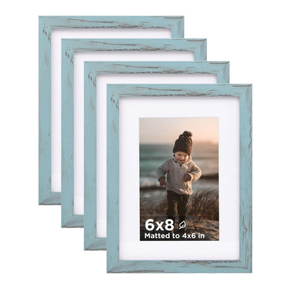 KINLINK 5x7 Picture Frame White Set of 4, Wooden Photo Frames Matted 4x6 with Plexiglass for 4x6 with Mat or 5x7 without Mat for Table and Wall Display