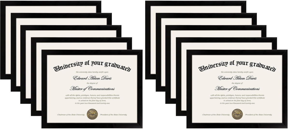 upsimples Certificate Frame, 8.5 by 11 Glass Diploma Frames, 5 Pack, Black