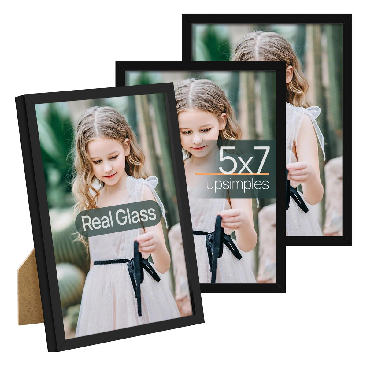 upsimples 4x6 Picture Frame Glass, Thin Border, Black Photo Frames, 3 Pack