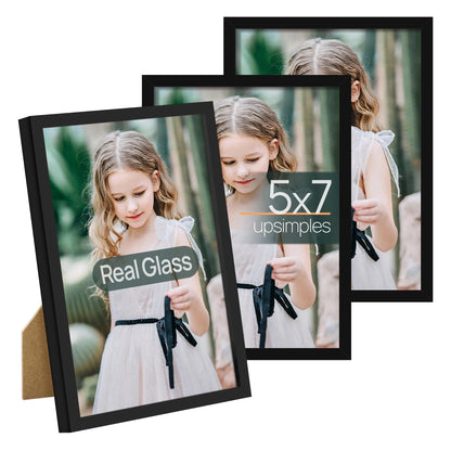 upsimples 4x6 Picture Frame Glass, Thin Border, Black Photo Frames, 3 Pack