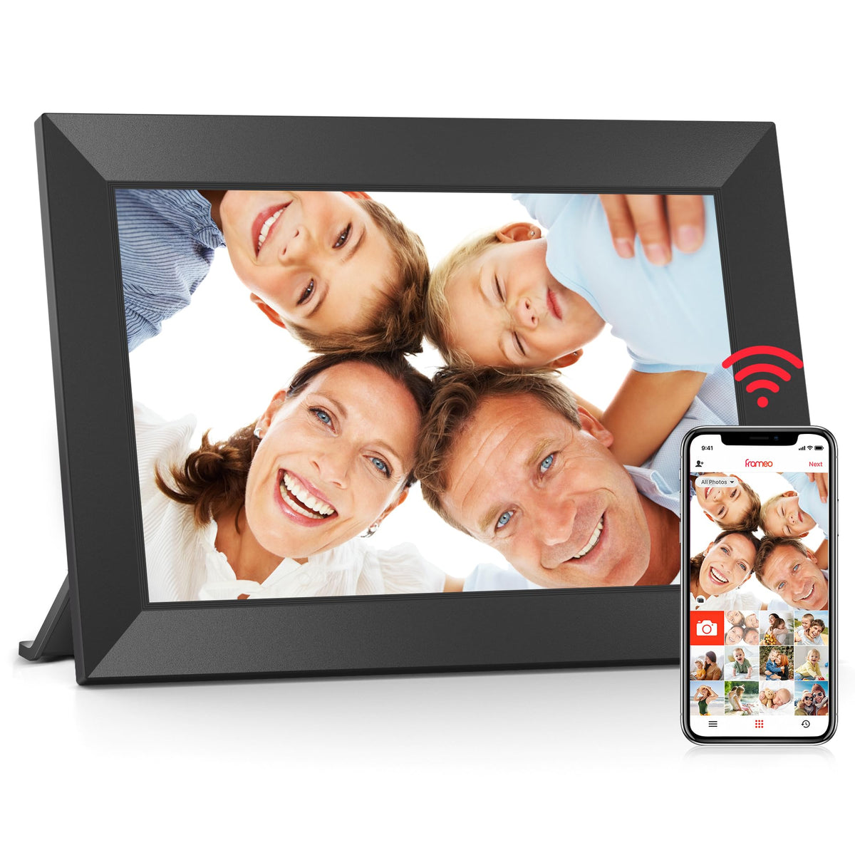 BIGASUO Digital Picture Frame, 10.1" Frameo Digital Frame WiFi with 32GB Memory, 1280x800 IPS Touch Screen, Send Photos/Videos from Your Phone Anywhere, Photo Gifts for Parents and Grandparents