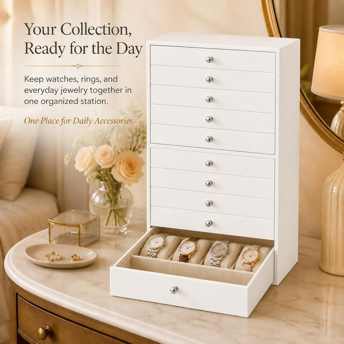 GUKA Large Jewelry Box, Jewelry Case with 10 Drawers for Big and Small Jewelry, Jewelry Storage Organizer for Watch Earrings Necklace Rings Bracelets, Birthday Wedding Gifts, White