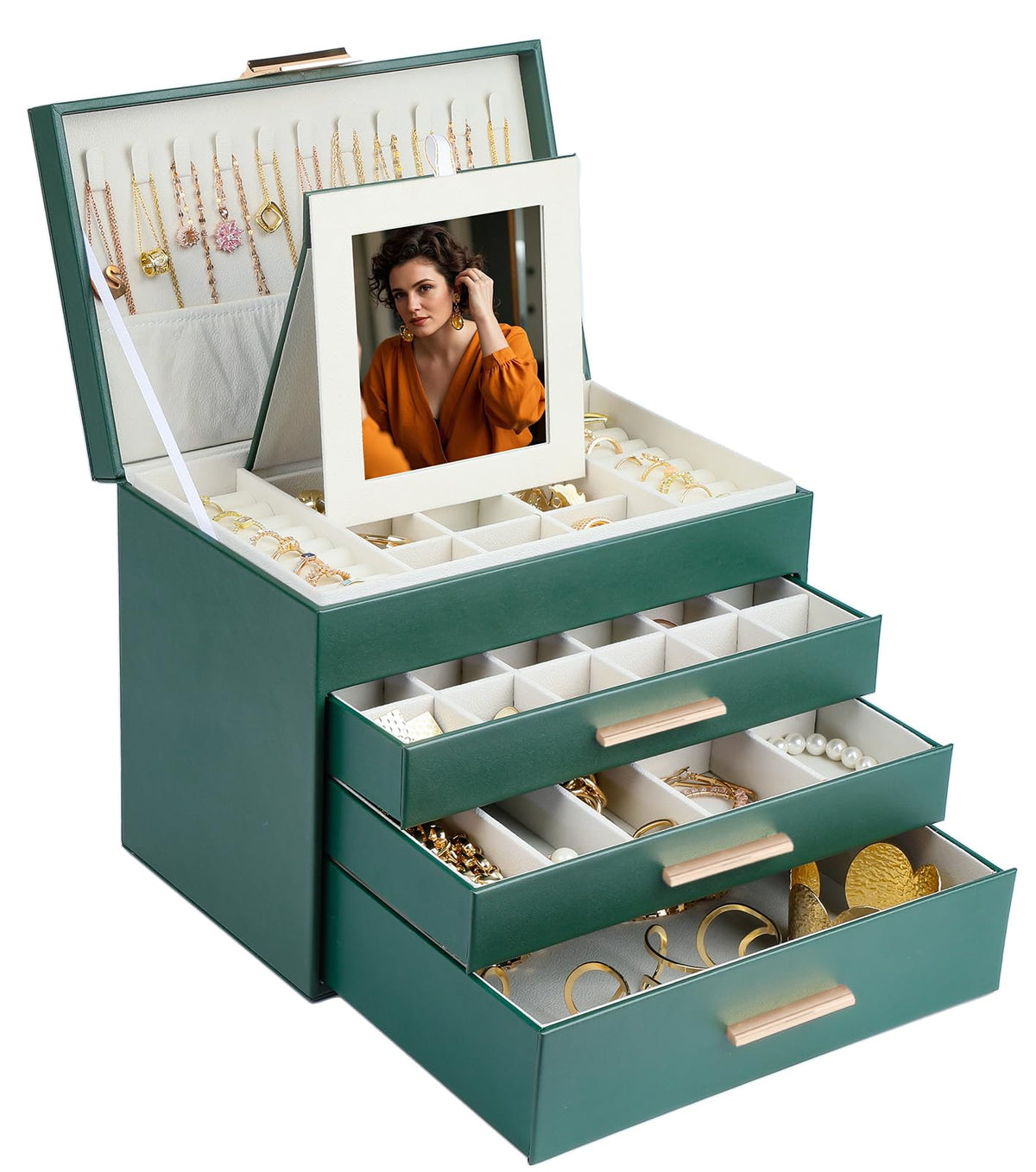 BOOVO Jewelry Boxes for Women, White and Black 6 Layer Large Jewelry Box for Necklace, Bracelet, Earrings, Rings Storage, Jewelry holder Organizer for Girls Gift (Champagne, 6 layer)