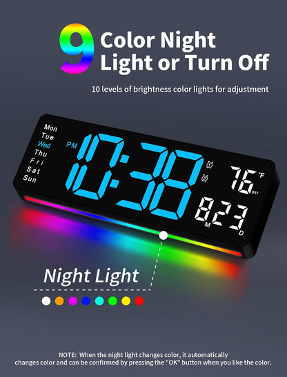MASHI Digital Wall Clock, 16" Large Display Digital Clock with Remote Control, Auto-Dimming Wall Clock with Night Light, DST, Date Week,Temp for Living Room, Bedroom, Decor, for Elderly