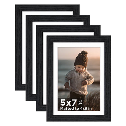 KINLINK 5x7 Picture Frame White Set of 4, Wooden Photo Frames Matted 4x6 with Plexiglass for 4x6 with Mat or 5x7 without Mat for Table and Wall Display
