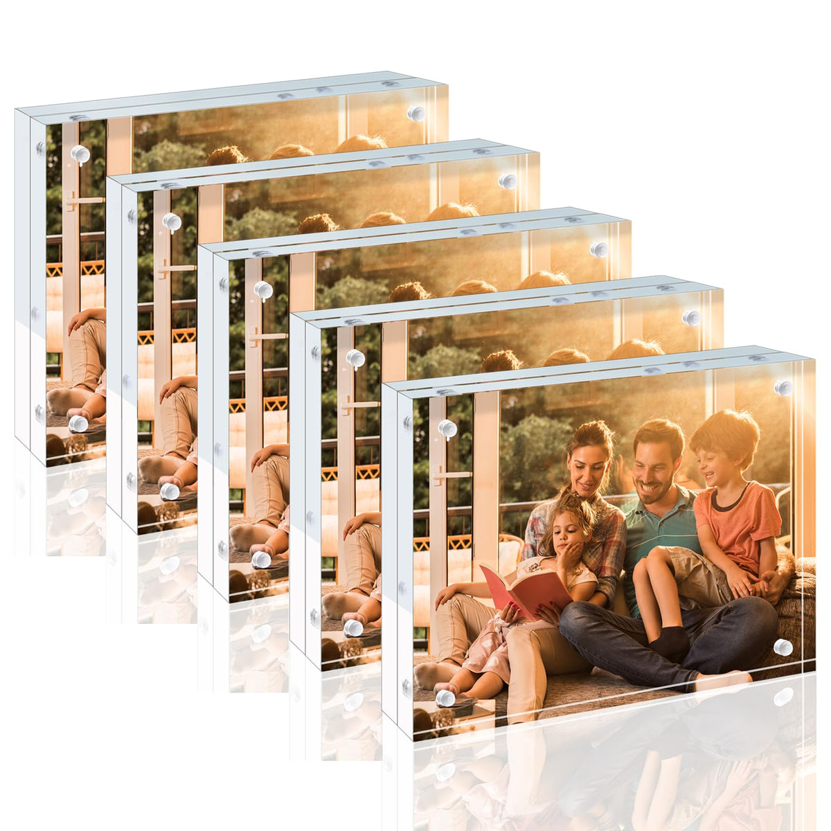 Egofine 5x7 Acrylic Frames 6 Pack, 20mm Thicker Frameless Clear Picture Frames, Double Sided Magnetic Picture Frames, Free Standing Desktop Display