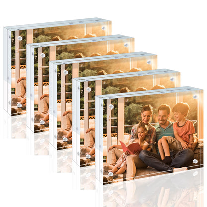 Egofine 5x7 Acrylic Frames 6 Pack, 20mm Thicker Frameless Clear Picture Frames, Double Sided Magnetic Picture Frames, Free Standing Desktop Display