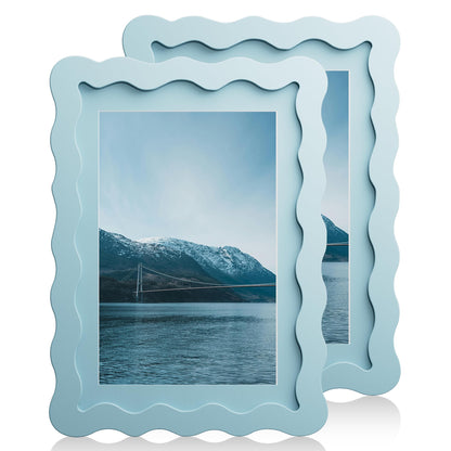5x7 Wavy Picture Frame with 4x6 Mat, 5 x 7 Wood Frame, Real Glass