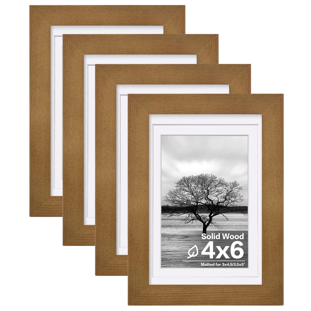 Egofine 11x14 Picture Frames 4 Pack Display Pictures 5x7/8x10 with Mat or 11x14 Without Mat Made of Solid Wood Covered by Plexiglass for Table Top Display and Wall Mounting Photo Frame, Light Brown