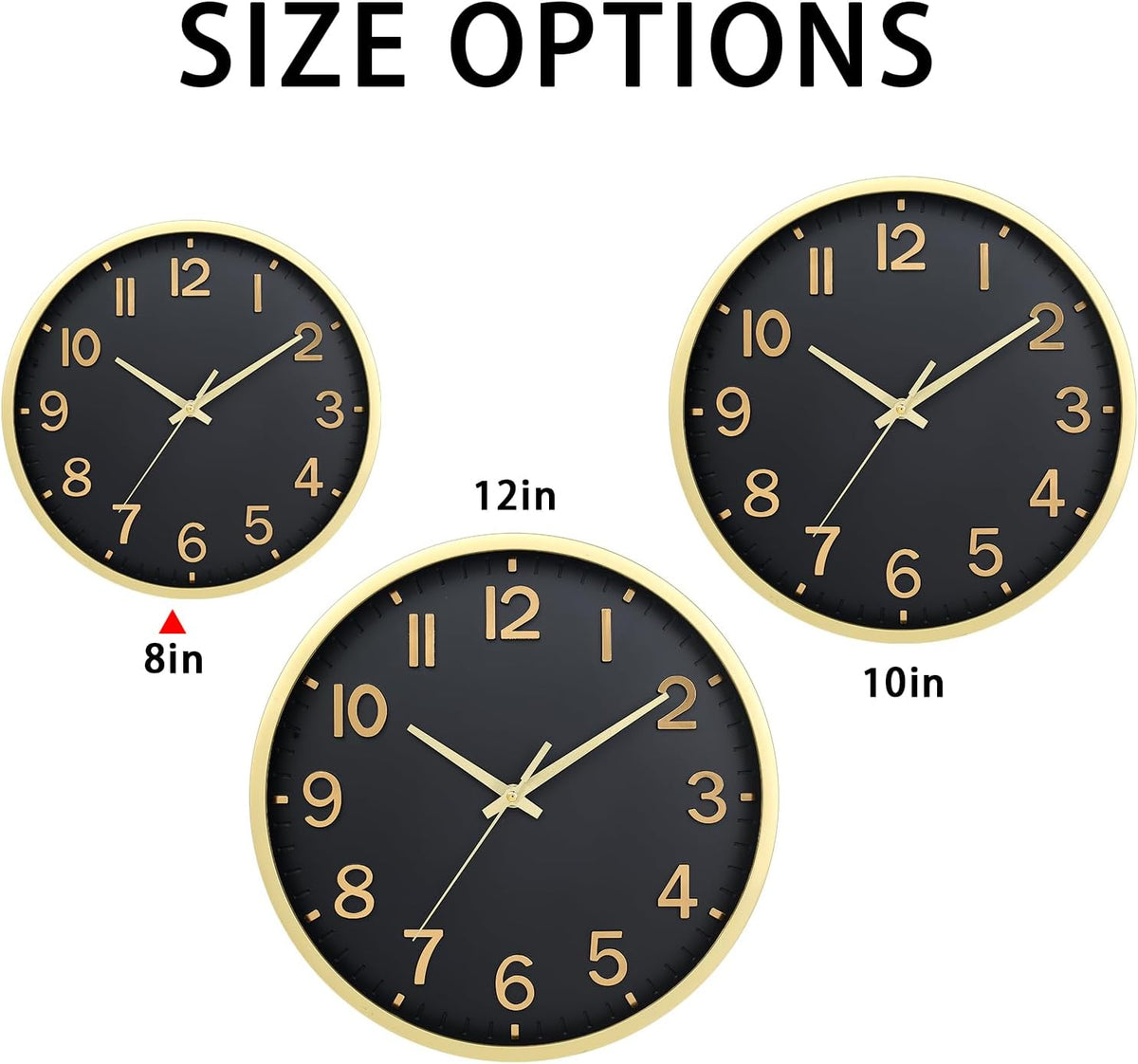 Wall Clocks Battery Operated 8 inch Modern Wall Clock,Silent Non Ticking Wall Clock for Living Room Bedroom Kitchen Office Classroom Decor (Black Gold)