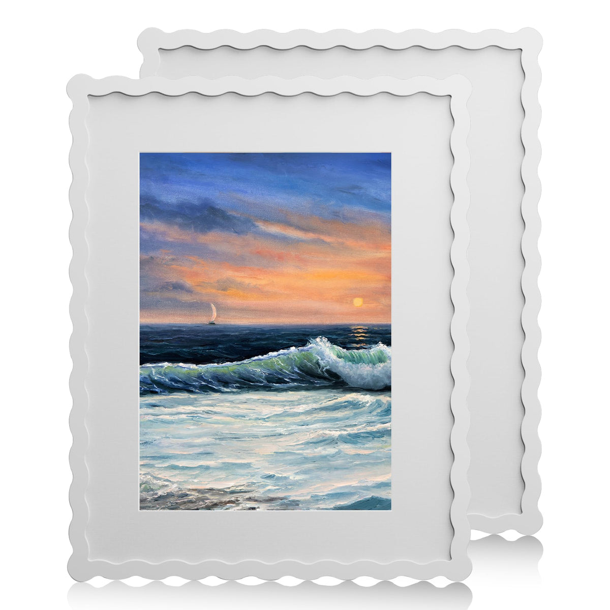 5x7 Wavy Picture Frame with 4x6 Mat, 5 x 7 Wood Frame, Real Glass