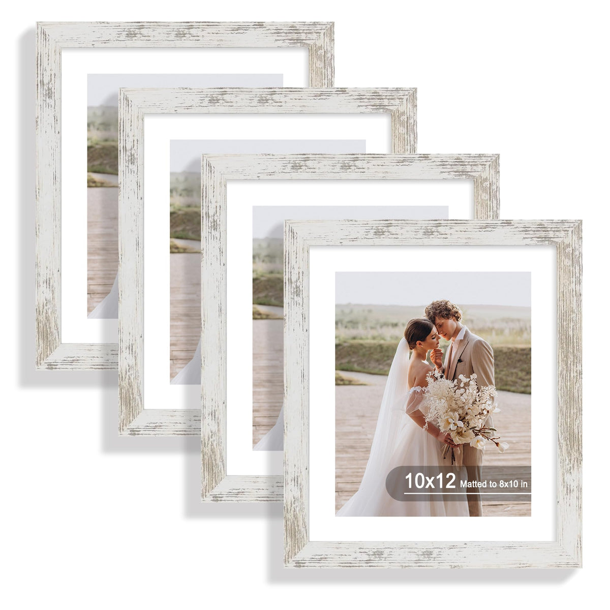 Hongkee 5x7 Picture Frame Set of 4, Real Glass and Wooden Frame, 4x6 Mat
