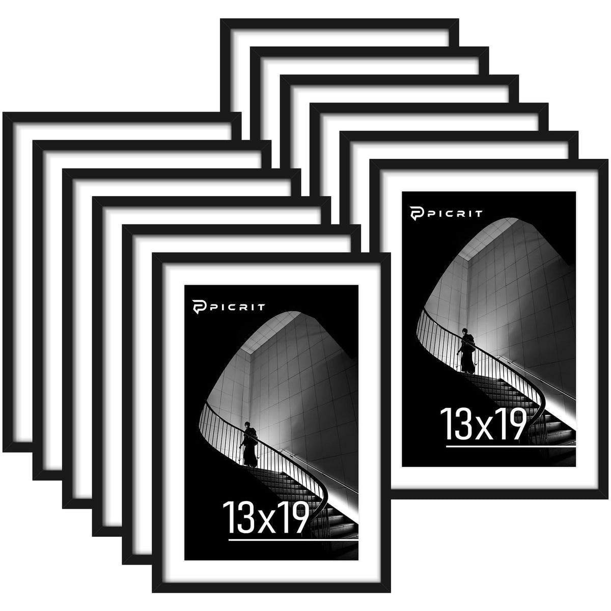 Picrit 8x10 Picture Frame Set of 12, Modern Gallery Wall Frames, Black