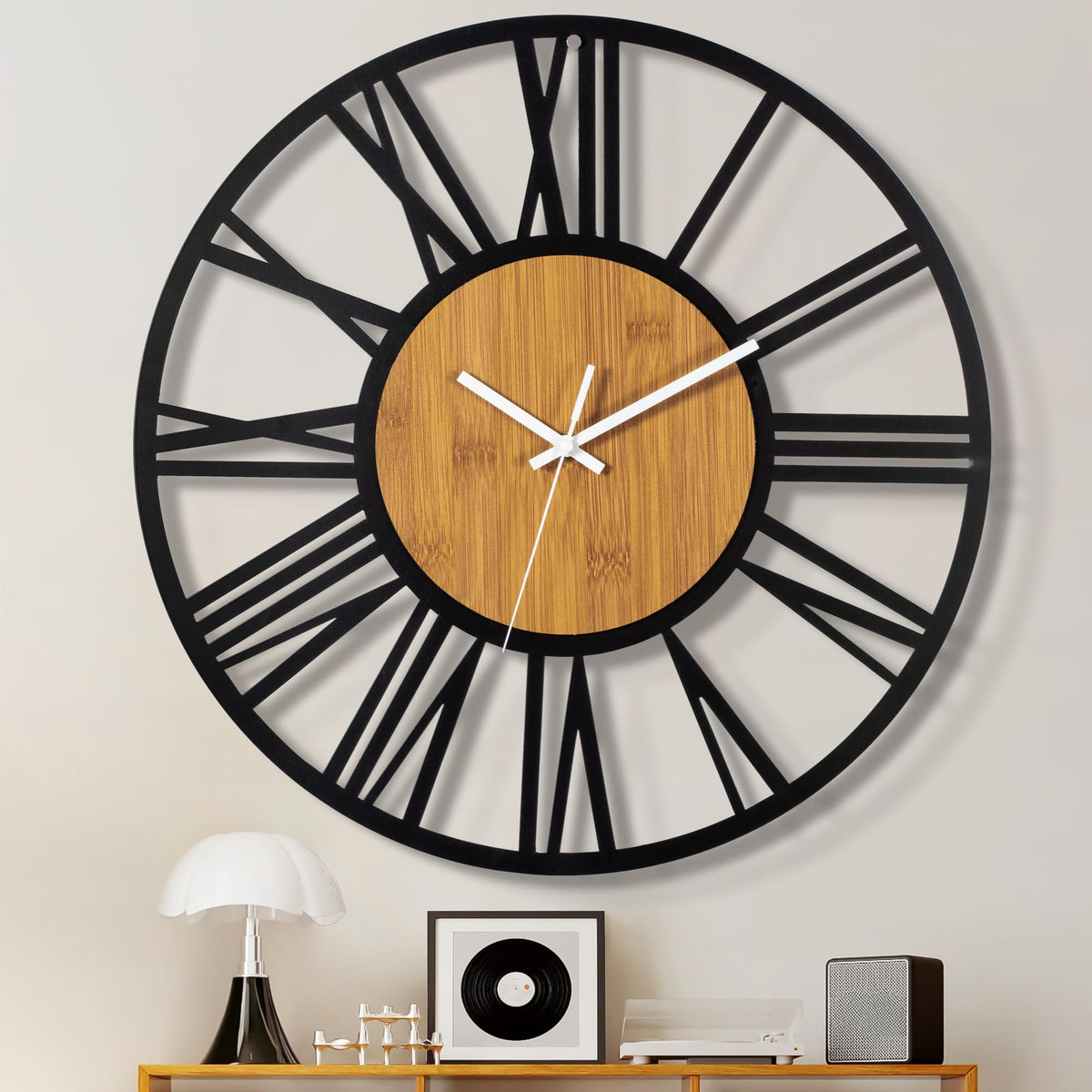 1st owned Wall Clock for Living Room -13" Silent Non Ticking,Battery Operated,Black Metal, Antique Wood Clocks for Farmhouse,Dining Room,Bedroom,Kitchen Clock Wall Decor- Arabic Numerals
