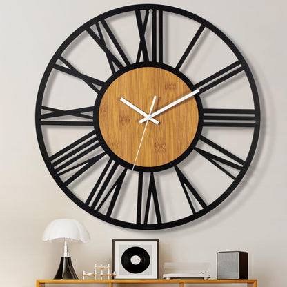 1st owned Wall Clock for Living Room -13" Silent Non Ticking,Battery Operated,Black Metal, Antique Wood Clocks for Farmhouse,Dining Room,Bedroom,Kitchen Clock Wall Decor- Arabic Numerals