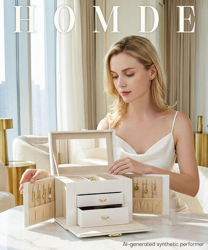 Homde Lockable Jewelry Box for Girl: 3-Layer Safe Organizer with Key