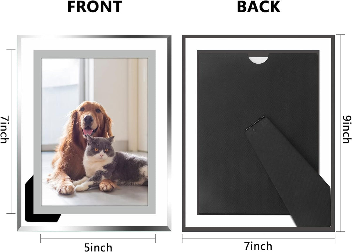 Vienrose 5x7 Picture Frame Set of 2, Clear Glass Photo Frames with Silver Edge, Horizontal or Vertical Display for Tabletop, Desk, Home, Office Decoration Fits 5x7 Photos Easy Photo Swap Gift Ready