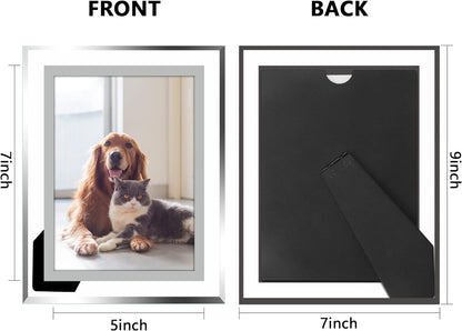 Vienrose 5x7 Picture Frame Set of 2, Clear Glass Photo Frames with Silver Edge, Horizontal or Vertical Display for Tabletop, Desk, Home, Office Decoration Fits 5x7 Photos Easy Photo Swap Gift Ready