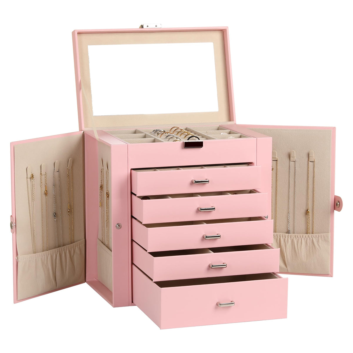 Frebeauty 6-Layer Jewelry Box for Women,Large Jewelry Organizer with Drawer