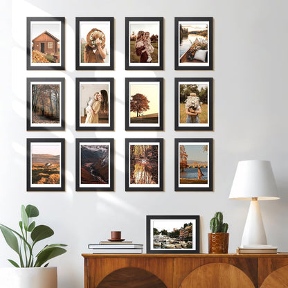 HappyHapi 4x6 Picture Frame Set of 10, Wall or Tabletop Display, Black