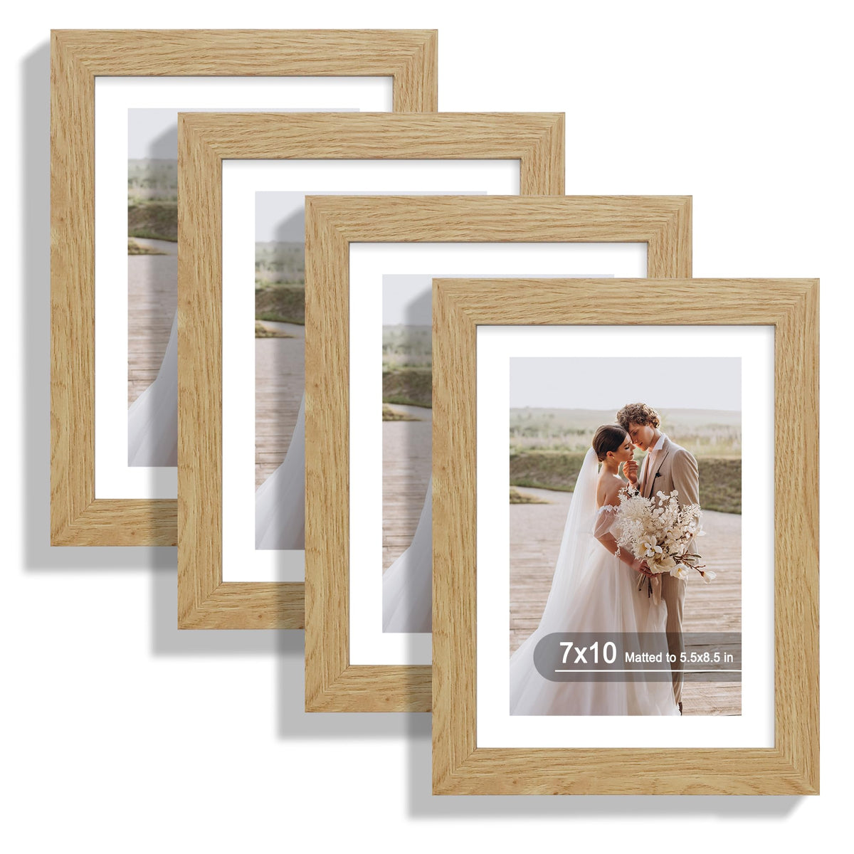 Hongkee 5x7 Picture Frame Set of 4, Real Glass and Wooden Frame, 4x6 Mat