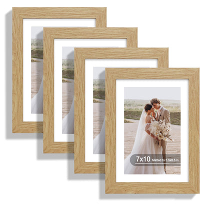Hongkee 5x7 Picture Frame Set of 4, Real Glass and Wooden Frame, 4x6 Mat