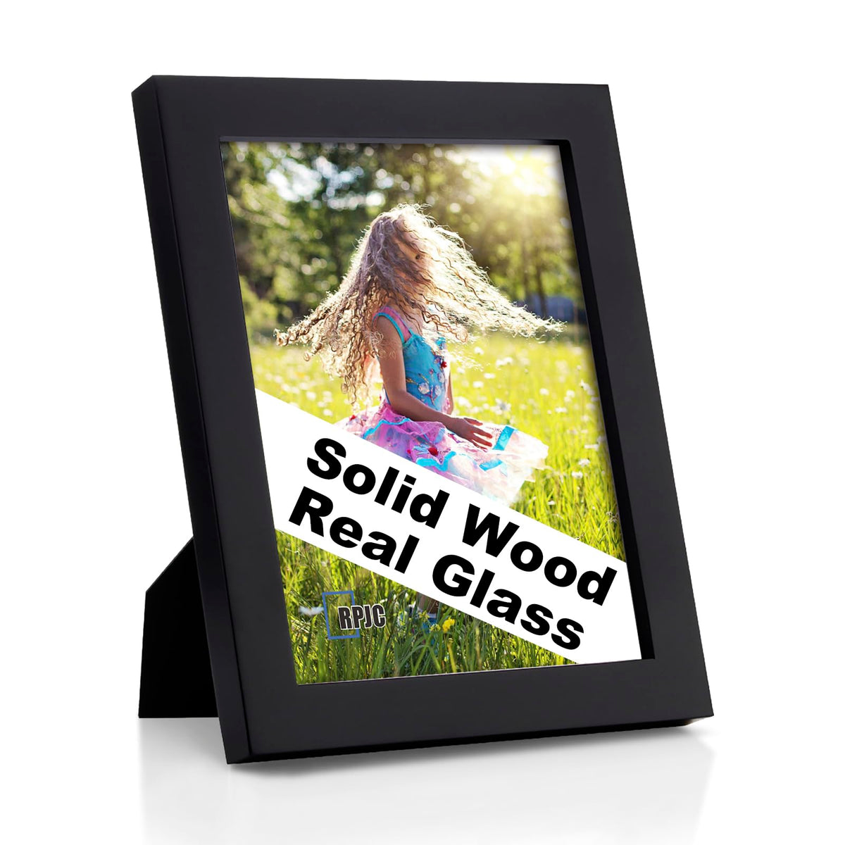 RPJC 5x7 Solid Wood Picture Frame with Real Glass Cover Black