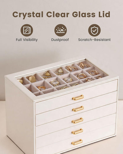Lolalet Earring Organizer, Jewelry Box with Clear Lid -Beige, 5 Layer
