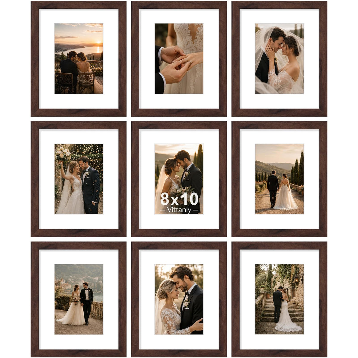Vittanly 8x10 Picture Frames Set of 9 for Wall or Tabletop Display, Black