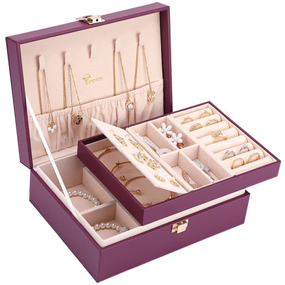Voova 2 Layer Jewelry Box Organizer with Removable Tray, Vintage Gift, Apricot