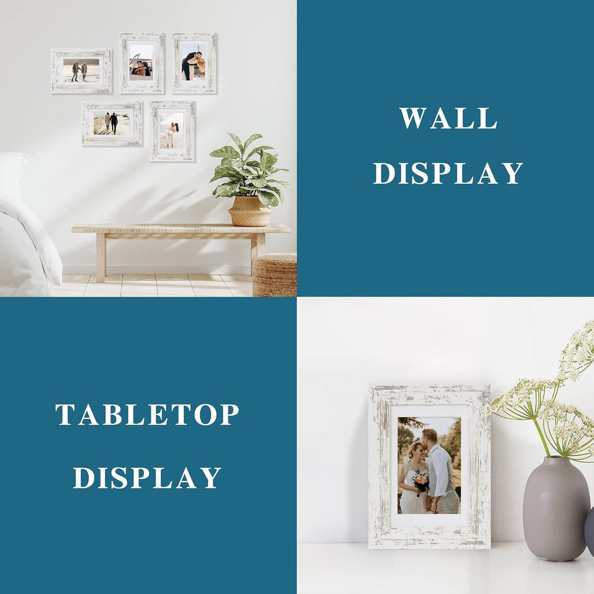 Hongkee 5x7 Picture Frame Set of 4, Real Glass and Wooden Frame, 4x6 Mat