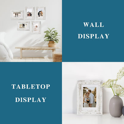 Hongkee 5x7 Picture Frame Set of 4, Real Glass and Wooden Frame, 4x6 Mat