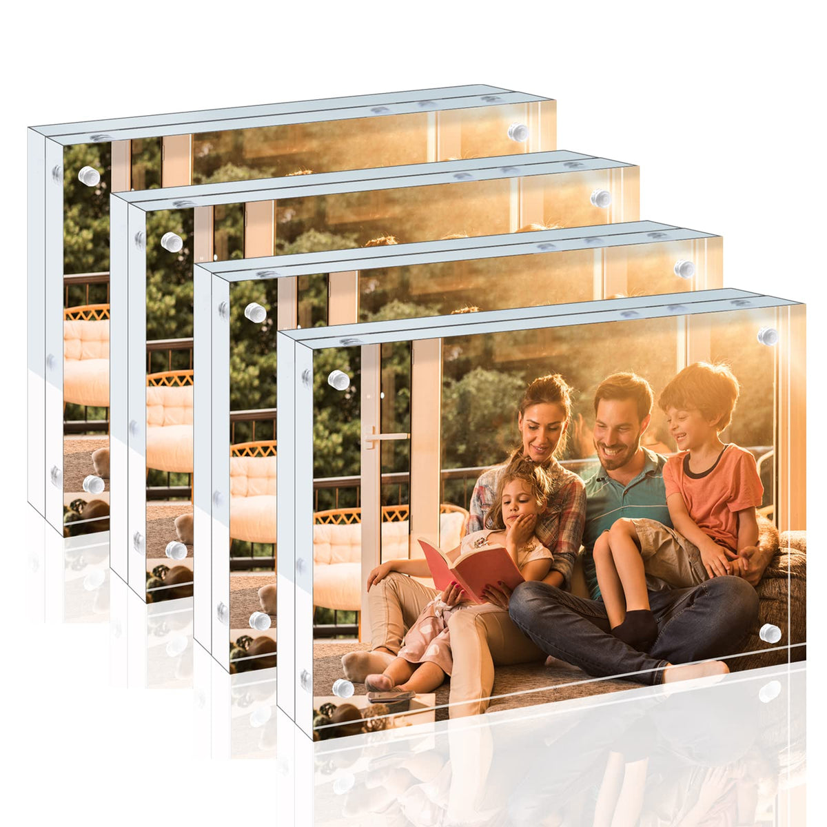 Egofine 5x7 Acrylic Frames 6 Pack, 20mm Thicker Frameless Clear Picture Frames, Double Sided Magnetic Picture Frames, Free Standing Desktop Display